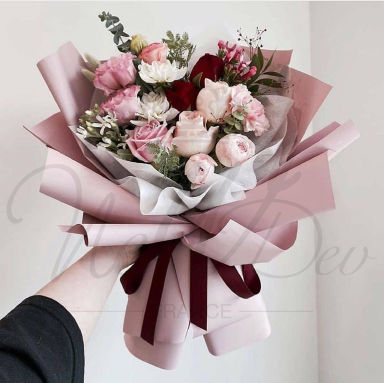 20 Feuilles Papier Emballage Fleuriste Rose - Kit Bouquet Avec Ruban Et Ciseaux