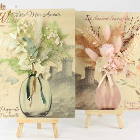 Plaque en bois personnalisée pour fixer un bouquet de fleurs avec chevalet